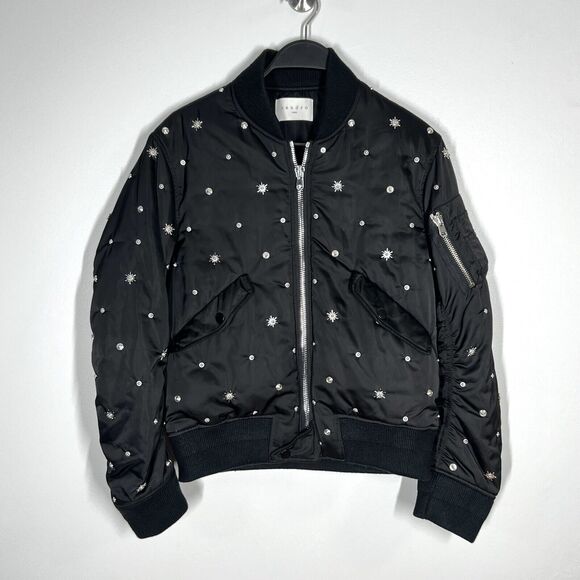 Sandro Sz 2 M Silencio Studded Bomber Black Jacket Full Zip - Picture 3 of 12